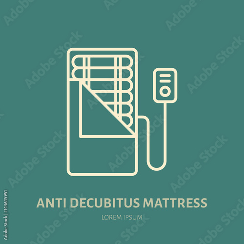 Anti decubitus, pressure ulcers mattress icon, line logo. Flat sign for ergonomic healthy sleeping.