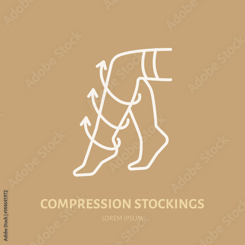 Compression stockings icon, line logo. Flat sign for surgery rehabilitation equipment shop.