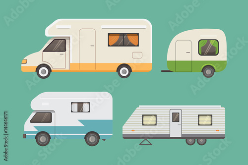 Retro camper trailer collection. car trailers caravan. tourism.