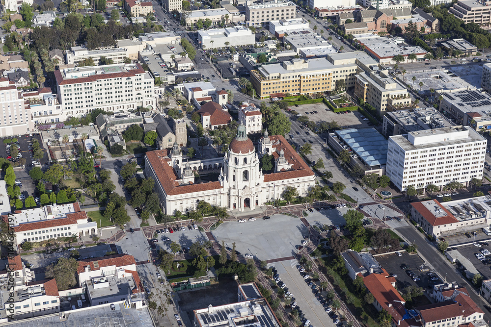Aerial view of Pasadena City Hall in Southern California.