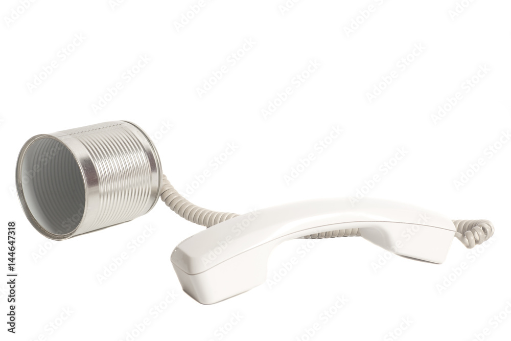 Tin can phone with handset Tin can phone with handset