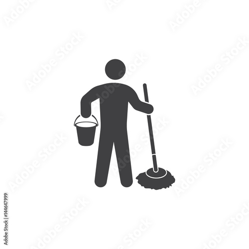isolated cleaner man silhouette cleaning company symbol