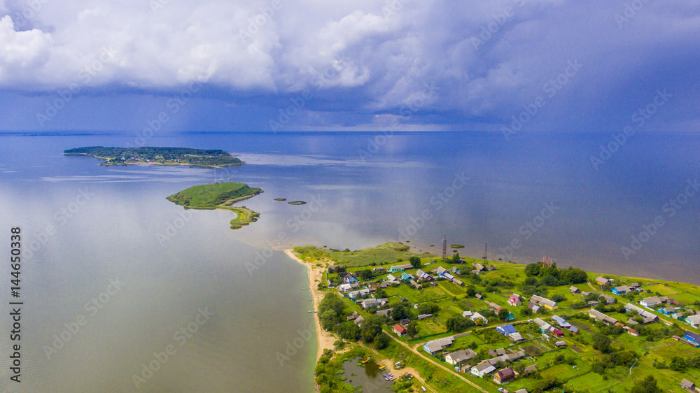 Aerial view on Pskov Lake and Talabski Islands