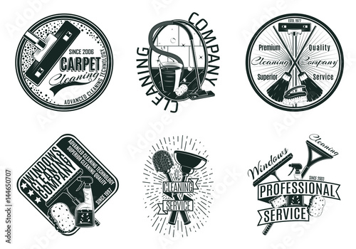 Monochrome Cleaning Company Logos Set