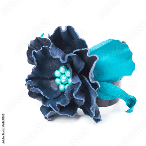 Leather flowers isolated on white photo