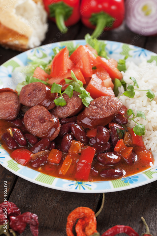 Rice and red kidney beans with sausage Rice and red kidney beans with sausage