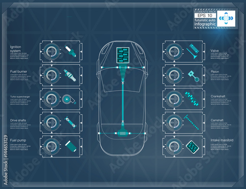 Futuristic user car interface. HUD UI. Abstract virtual graphic touch user interface. Cars infographic.  Vector illustration.