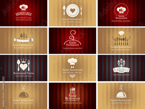 set of business cards on the theme of food and drinks on the background