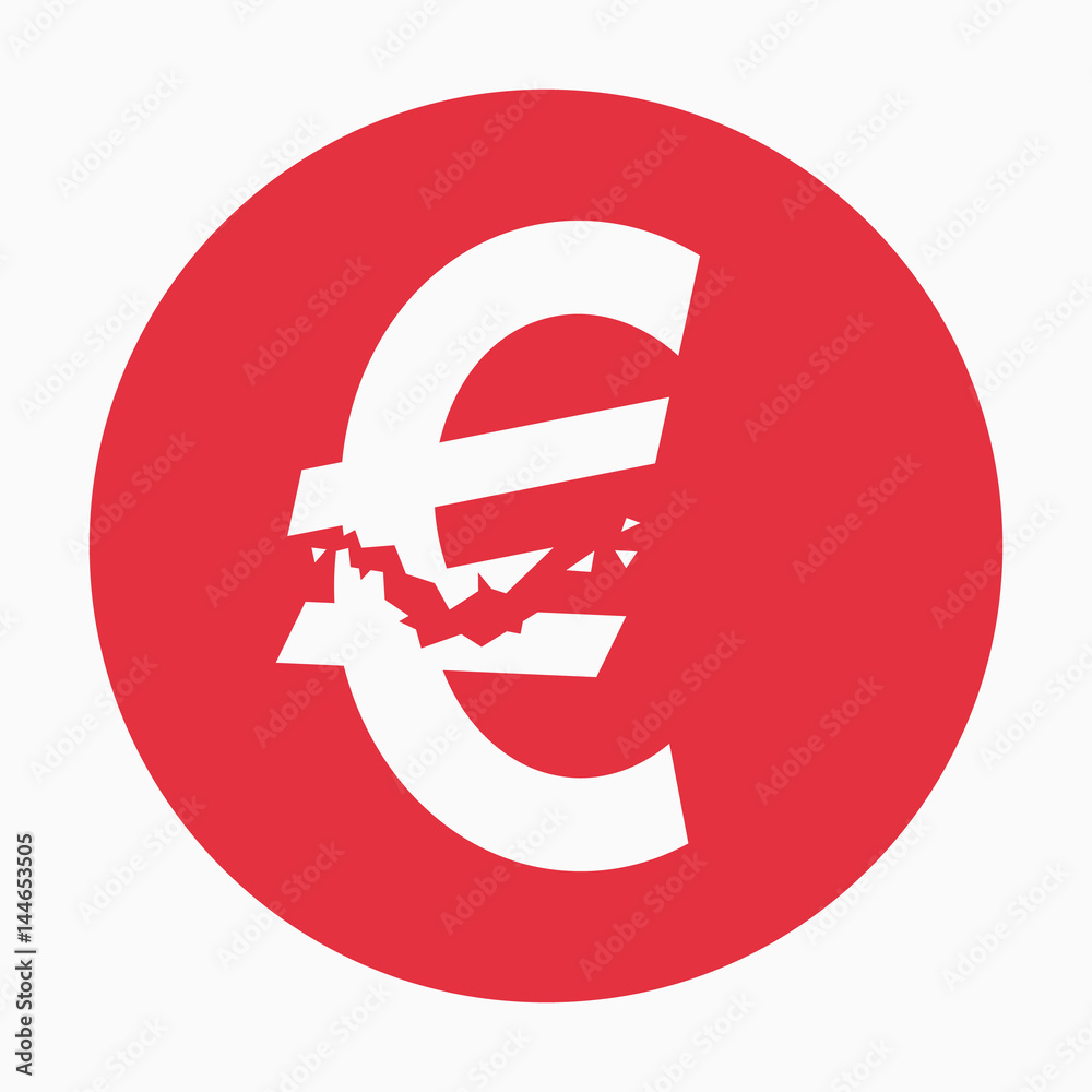 Crashed euro sign, financial crisis, business illustration vector