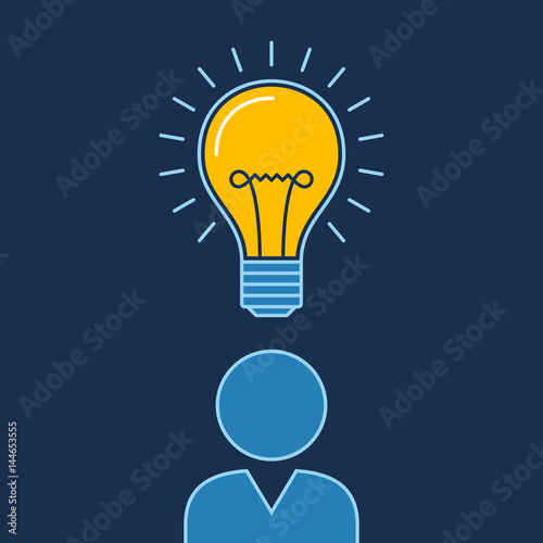 Person with lit bulb above head, New idea business illustration vector