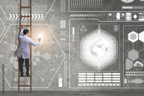 Male doctor climbing ladder in medical concept