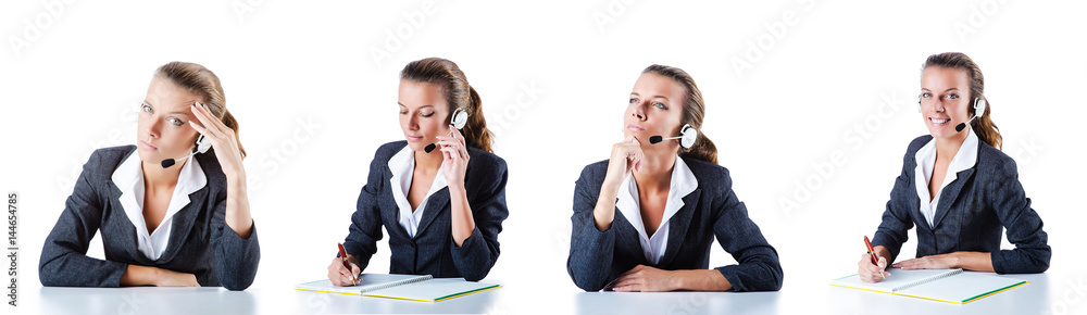 Call center assistant responding to calls Call center assistant responding to calls