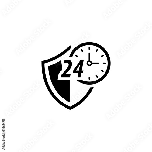 Protected 24-hour Icon. Flat Design.