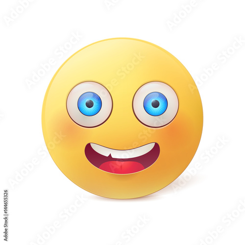 Happy smile. Vector obraund character with big eyes and cute blush on white background.
