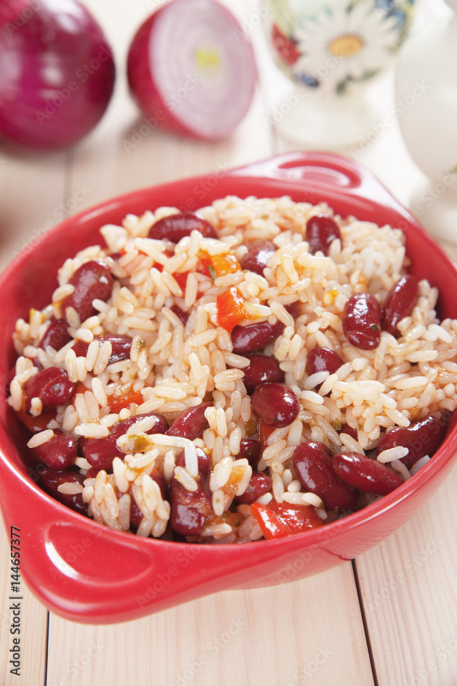 Cooked rice and beans Cooked rice and beans