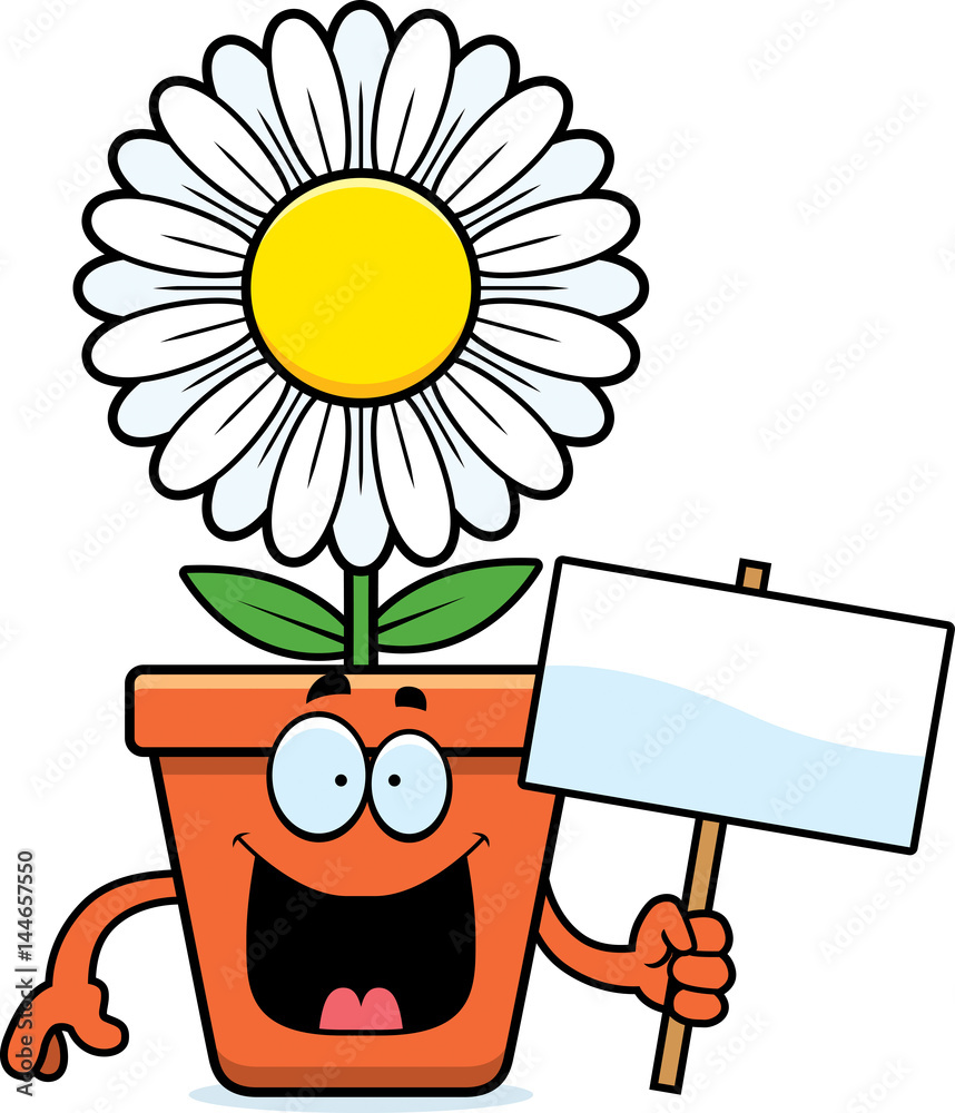 Naklejka premium Cartoon Flowerpot Sign