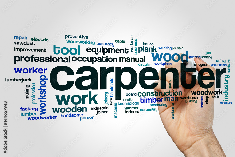 Carpenter word cloud concept on grey background Carpenter word cloud concept on grey background