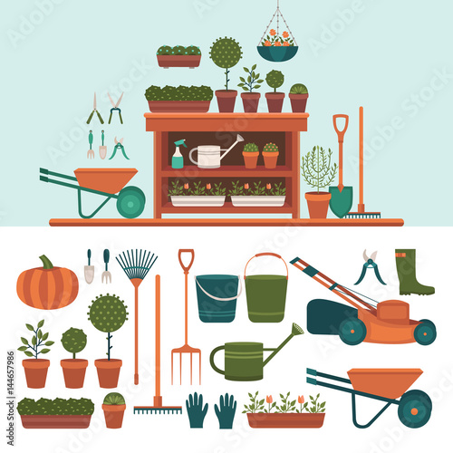 Collection of tools for gardening.