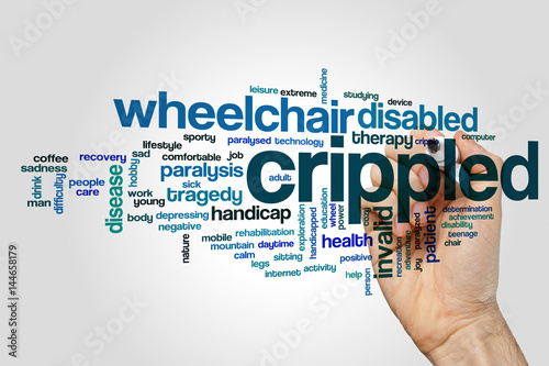 Slika na platnu Crippled word cloud concept on grey background