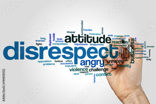Disrespect word cloud concept on grey background photo