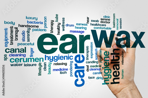 Ear wax word cloud concept on grey background photo