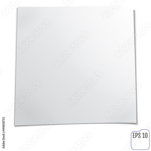 Office paper sheet or sticky sticker with shadow isolated on a white background. Vector post note for your design.