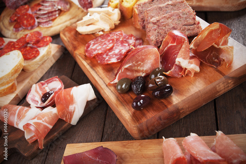 Charcuterie board with cured meat