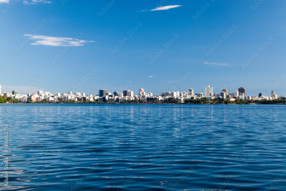 Lagoon Rodrigo de Freitas and Ipanema neighborhood skyline in Rio de Janeiro, Brazil
