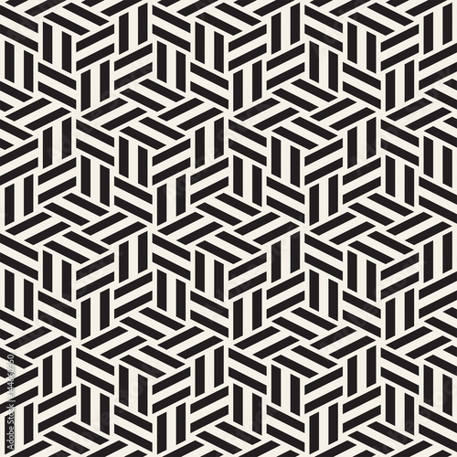 Cubic Grid Tiling Endless Stylish Texture. Abstract Geometric Background Design. Vector Seamless Black and White Pattern.