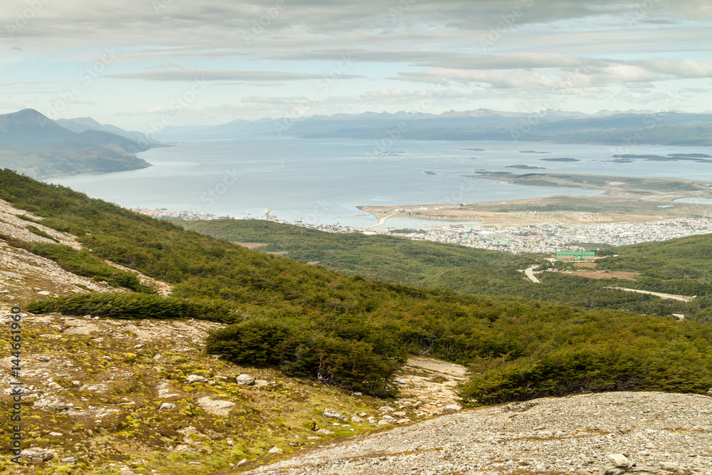View of Beagle channel and mountains near Ushuaia, Argentina