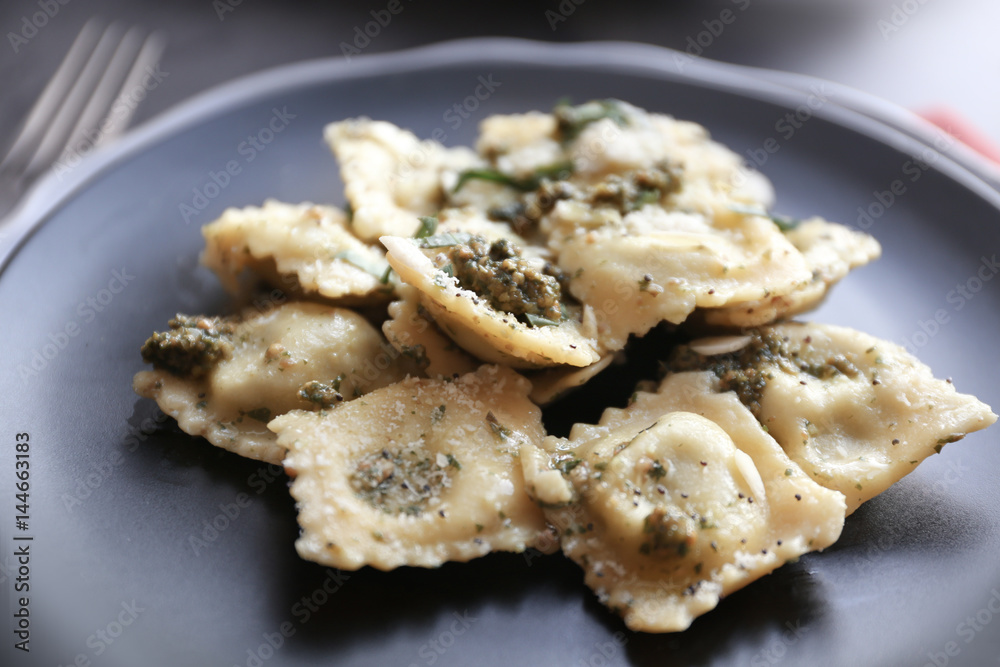 Plate with delicious ravioli, closeup Plate with delicious ravioli, closeup