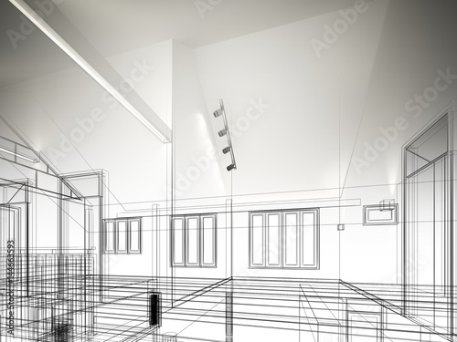 sketch design of interior space ,3d render