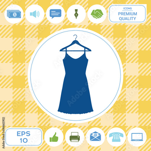 Sundress, Evening dress, combination or nightie on the wardrobe hanger , the silhouette. Menu item in the web design