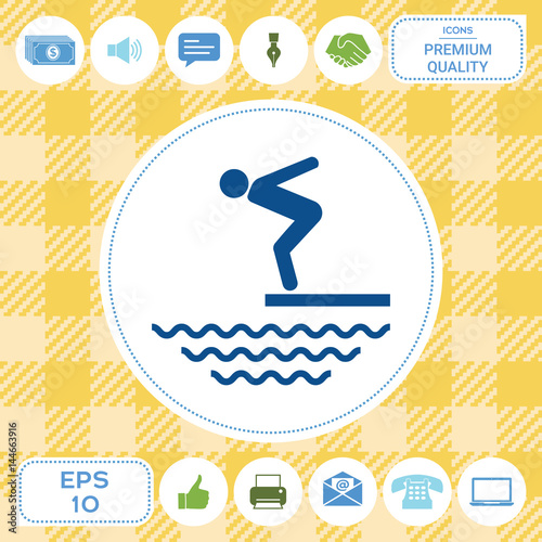 Swimmer on a springboard, Jumping into the water - icon