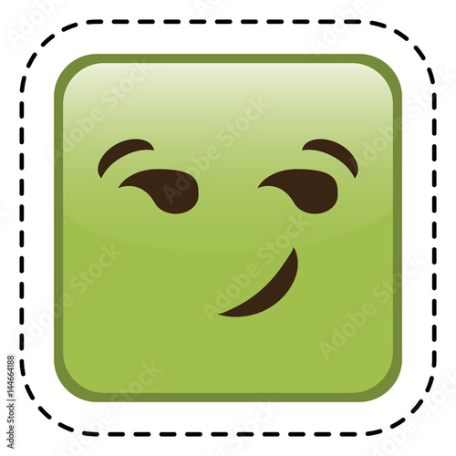 smirking cartoon face in square shape icon over white background. colorful design. vector illustration
