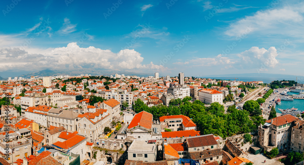 Split, old town, Croatia. View from the tower-bell tower to the whole city from above.