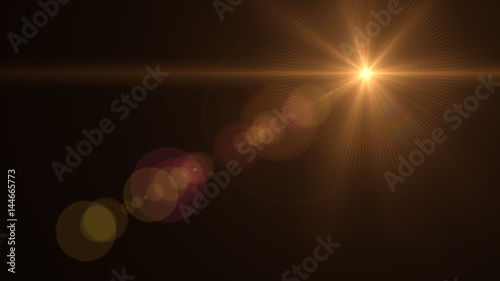 Lens Flare light over Black Background. Easy to add overlay or screen filter over photos	
