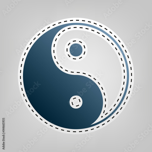 Ying yang symbol of harmony and balance. Vector. Blue icon with outline for cutting out at gray background.