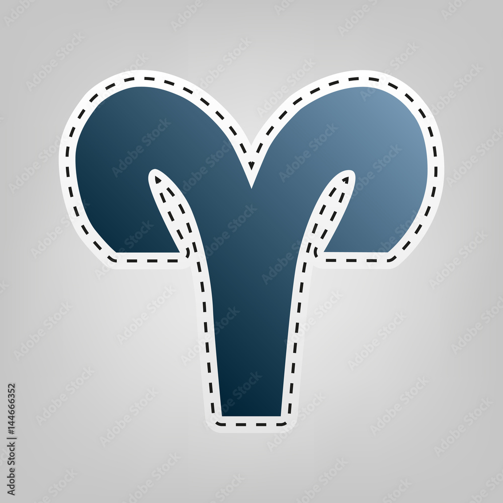 Obraz premium Aries sign illustration. Vector. Blue icon with outline for cutting out at gray background.