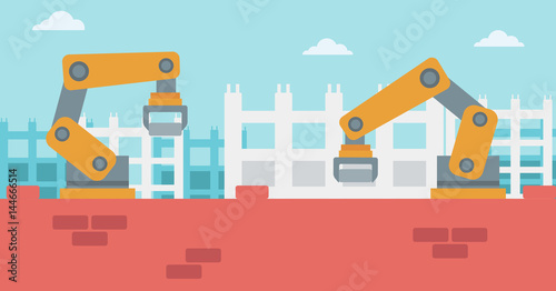 Robotic arms working on the construction site.