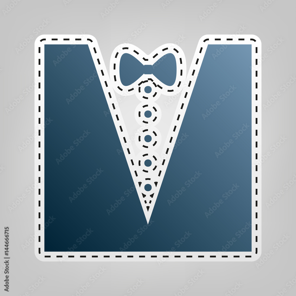 Obraz premium Tuxedo with bow silhouette. Vector. Blue icon with outline for cutting out at gray background.