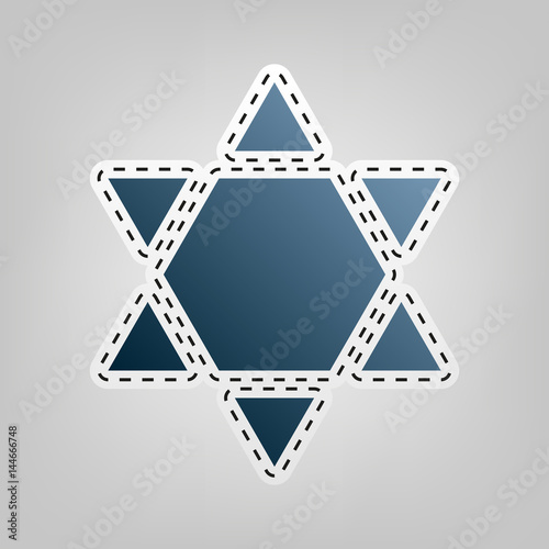Shield Magen David Star Inverse. Symbol of Israel inverted. Vector. Blue icon with outline for cutting out at gray background.
