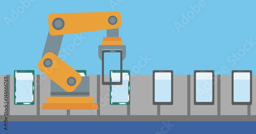 Automated robotic production line of smartphones.