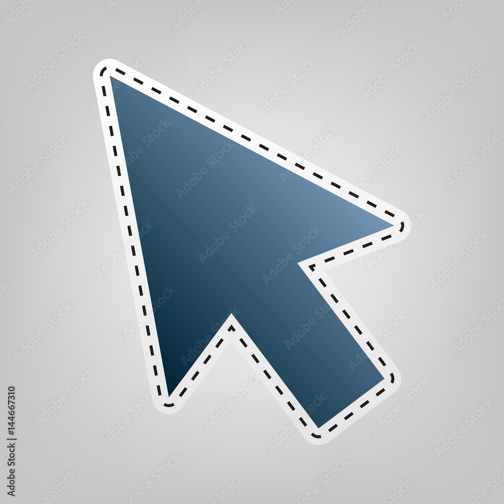 Arrow sign illustration. Vector. Blue icon with outline for cutting out at gray background.