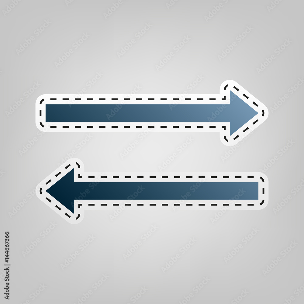 Arrow simple sign. Vector. Blue icon with outline for cutting out at gray background.