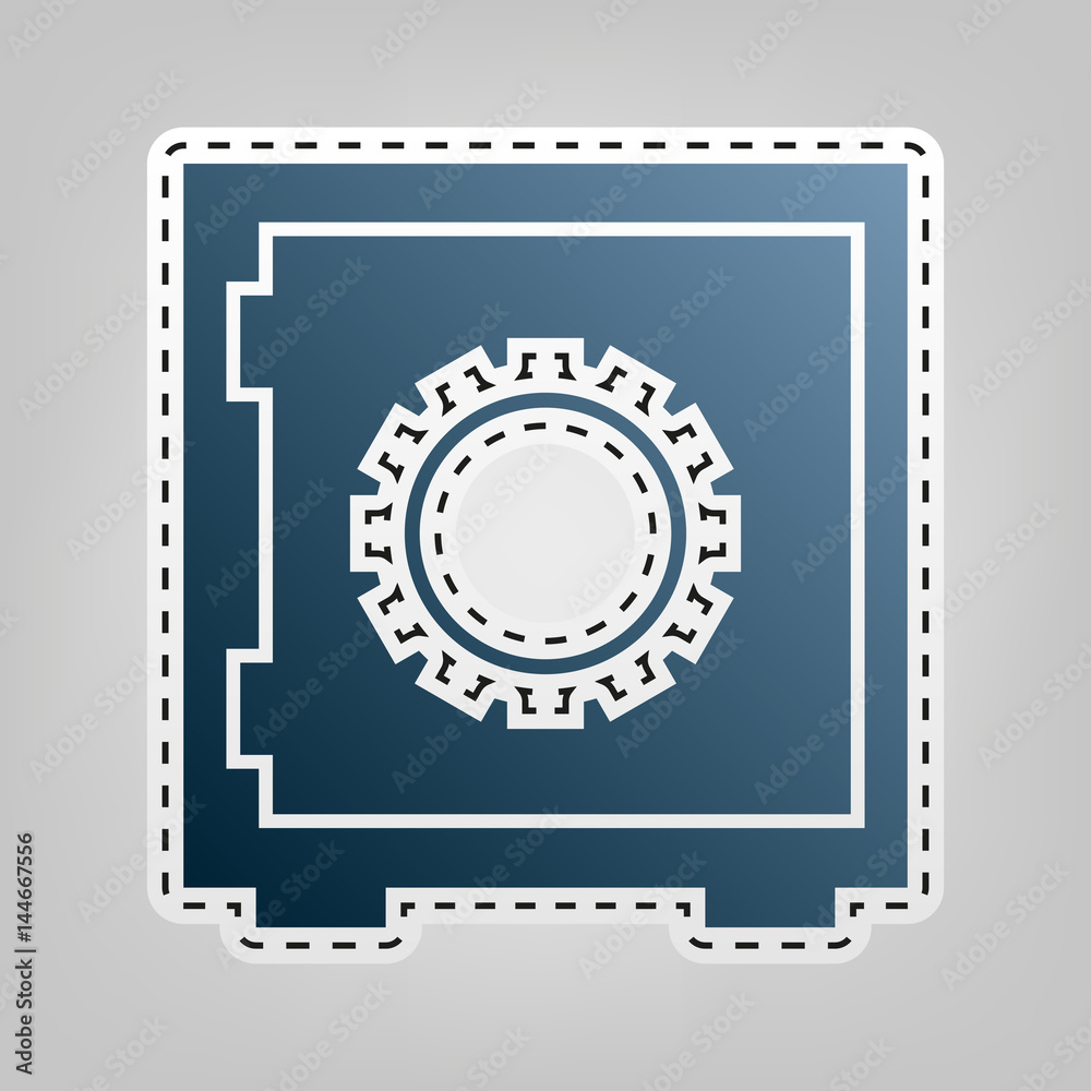 Safe sign illustration. Vector. Blue icon with outline for cutting out at gray background.