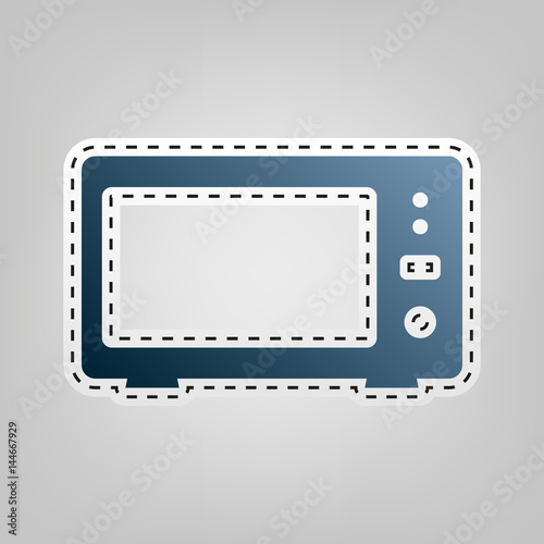 Microwave sign illustration. Vector. Blue icon with outline for cutting out at gray background.