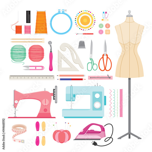 Sewing Kit Icons Set, Needlework, Tailor, Handmade, Dressmaking, Hobby