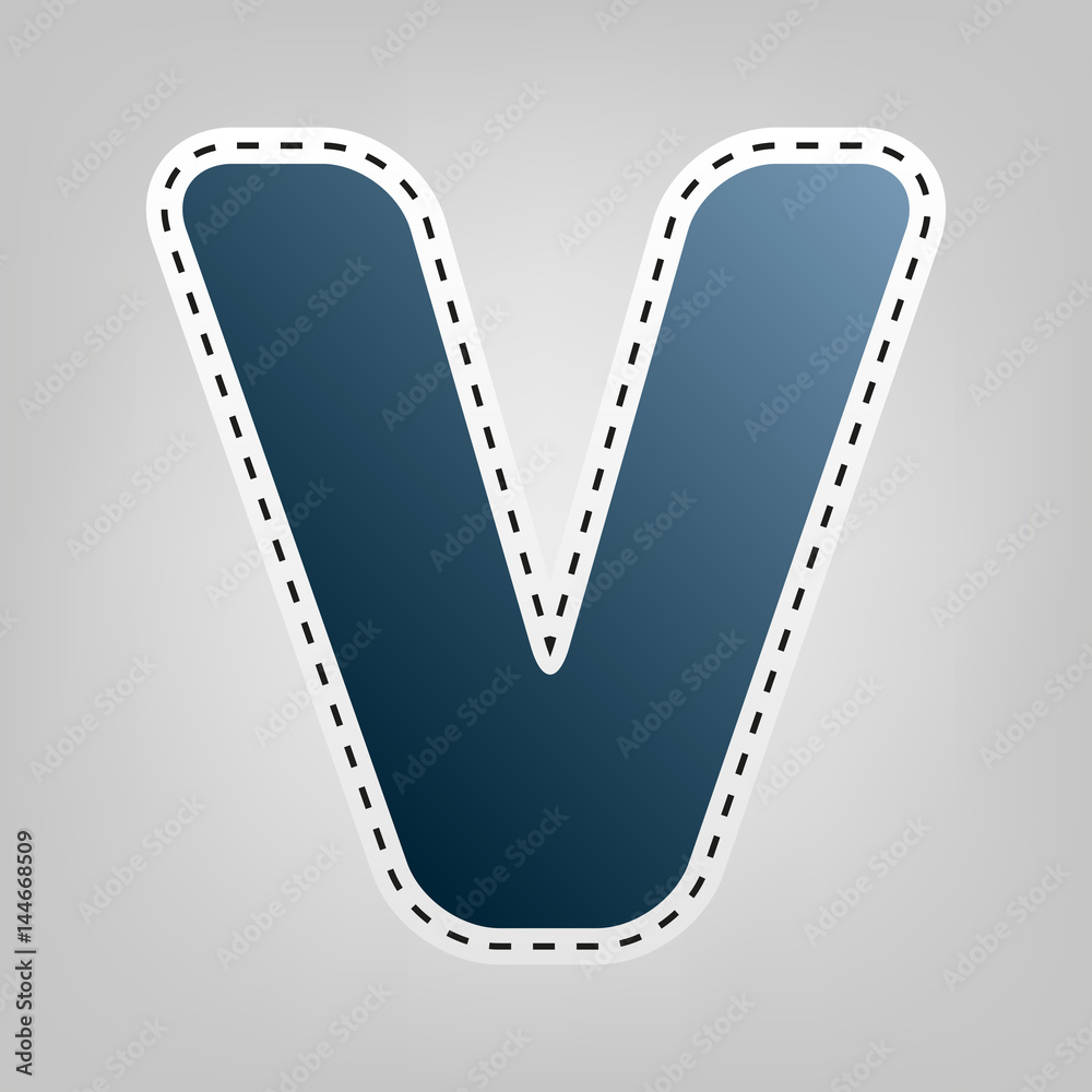 Fototapeta premium Letter V sign design template element. Vector. Blue icon with outline for cutting out at gray background.