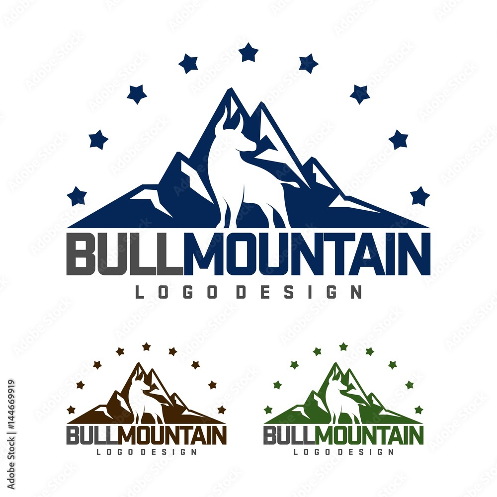 Bull Logo, Mountain Bull Logo, Bull Star Mountain Design Logo Vector